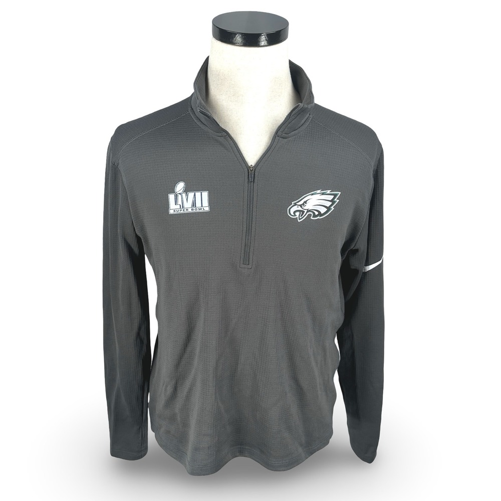Nike Philadelphia Eagles Super Bowl LVII Dri-FIT 1/4 Zip Pacer Gray Mens Medium